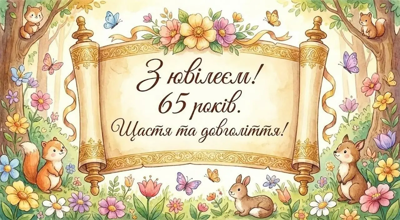 З ювілеєм — 65 років: привітання в картинках